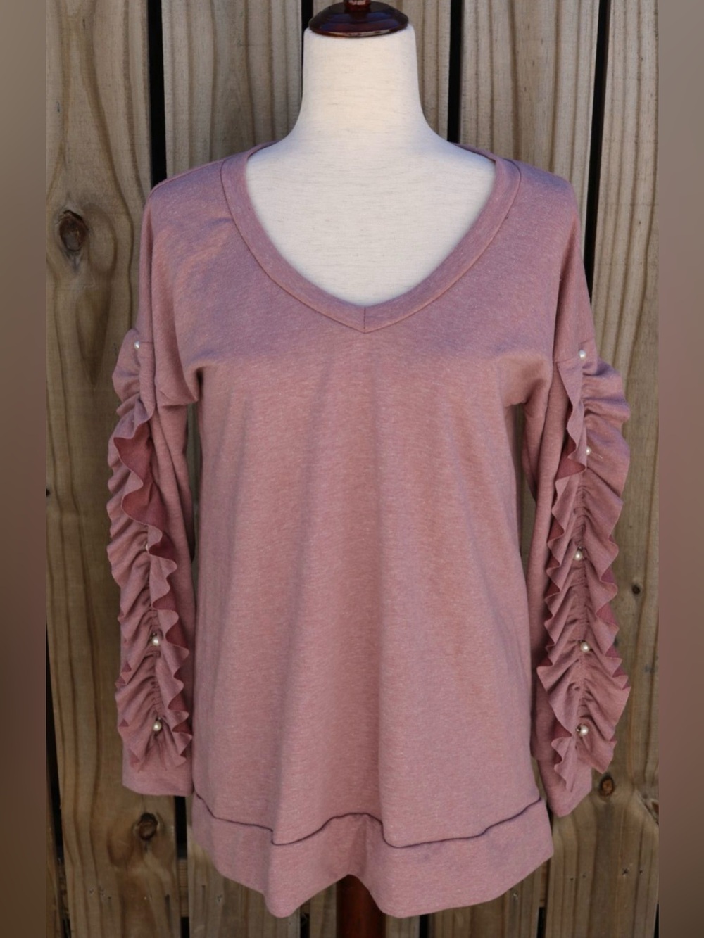 Potter’s Pot Blush Long Sleeve V-Neck Blouse Medium